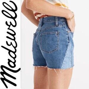 Madewell High Rise Denim Jean Shorts Pieced Edition Size 25 Boho Retro 60s Mod
